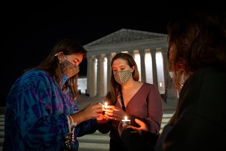 People light candles in front of the Supreme Court following the death of Supreme Court Justice Ruth Bader Ginsburg, in Washington, September 18, 2020. REUTERS/Al Drago